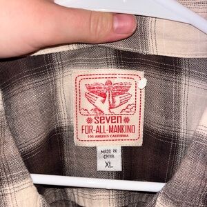 7 For All Mankind Plaid Button-Up Shirt - Brown & Cream